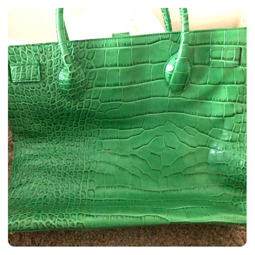 Stunning! Italian green leather tote bag !